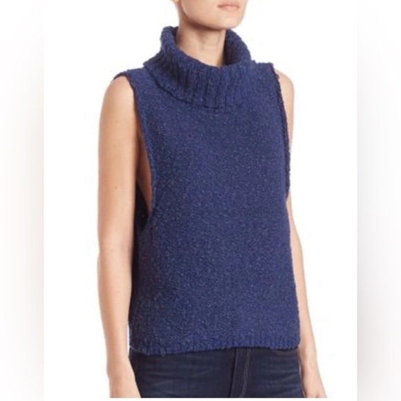Free People Little White Lies Sweater Vest- Nautical Blue- Size Large - Picture 1 of 11